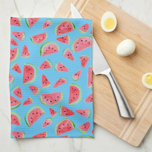 Summer Fruity Fun Watermelons Waterverf Blue Theedoek (Quarter Fold)