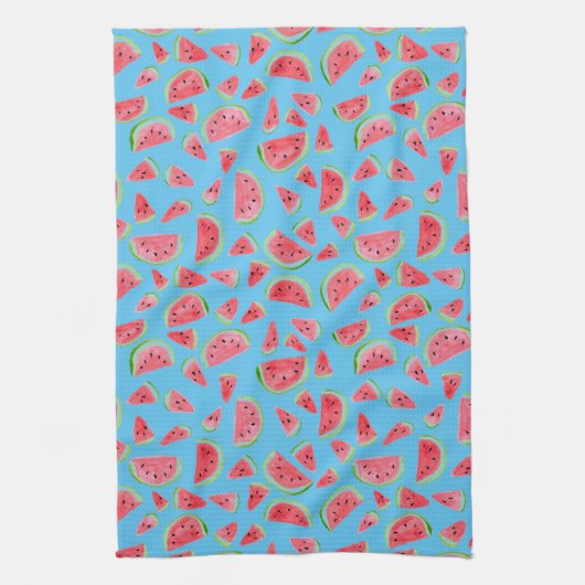 Summer Fruity Fun Watermelons Waterverf Blue Theedoek (Verticaal)