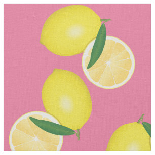 Summer Fruity Yellow Lemons op Roze Stof