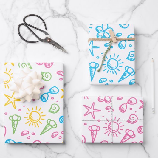 Summer Fun1 Wrapping Paper Flat Sheet Set 3 (Voorkant)