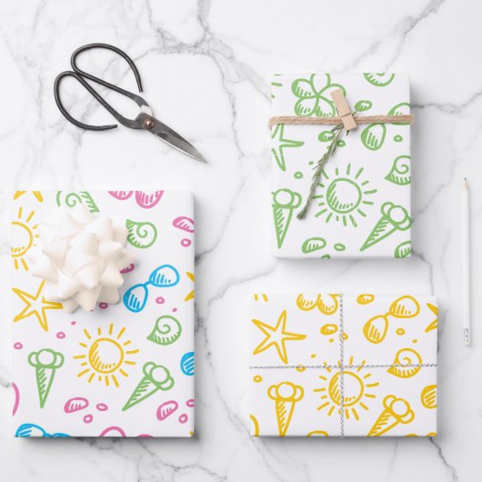 Summer Fun2 Wrapping Paper Flat Sheet Set of 3 (Voorkant)