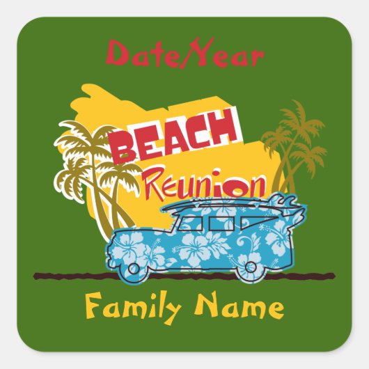 Summer Fun Beach Family Reunion Personalized Stick Vierkante Sticker (Voorkant)