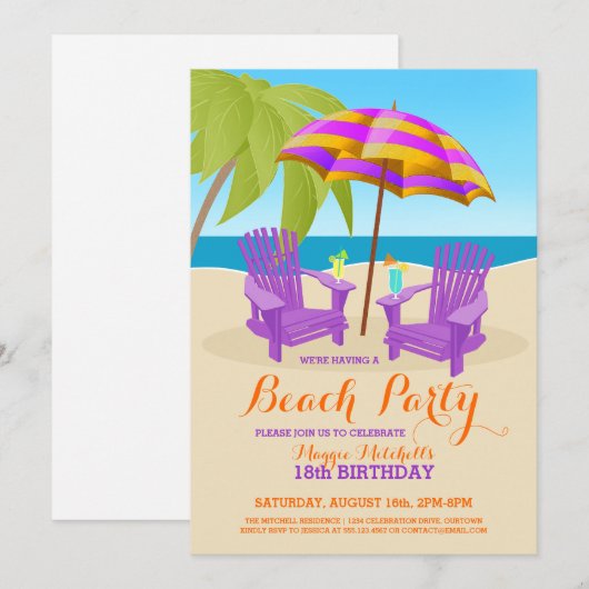 Summer Fun Beach Party-uitnodigingen Kaart (Voorkant / Achterkant)