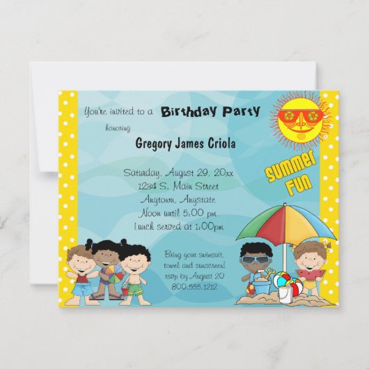 Summer Fun Birthday Invitation Kaart (Voorkant)