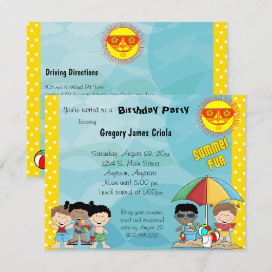 Summer Fun Birthday Invitation Kaart (Voorkant / Achterkant)