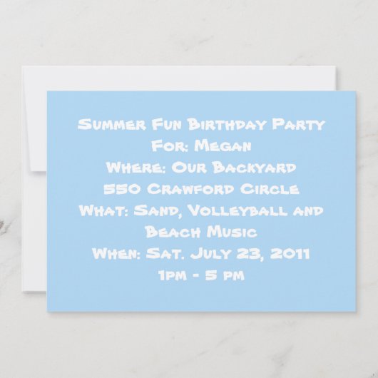 Summer Fun Birthday Kaart (Achterkant)