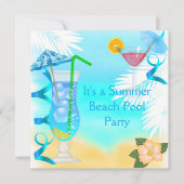 Summer Fun Blue Cocktail Beach Party Kaart (Voorkant)