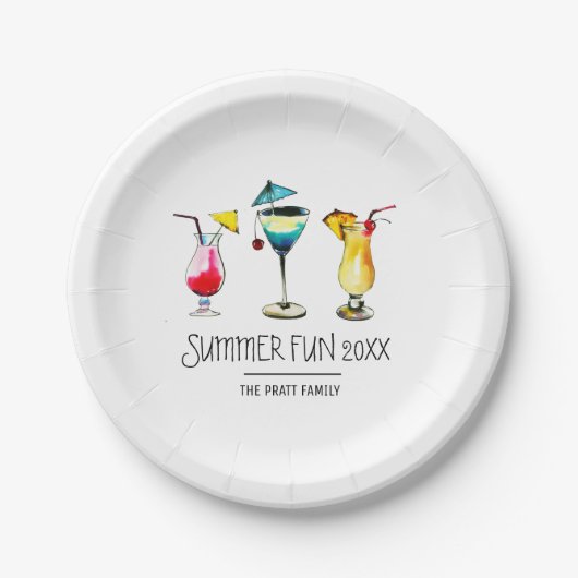 Summer Fun Cocktail Drinken gepersonaliseerd Papieren Bordje (Voorkant)