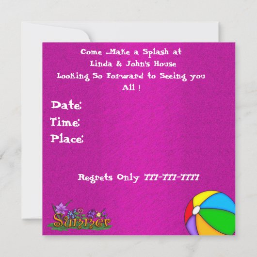 Summer Fun Cocktail Pool Kaart (Achterkant)