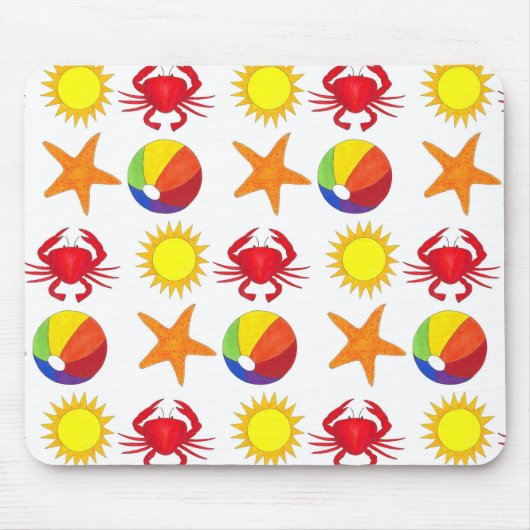 Summer Fun Crab Beach Ball Sunshine Starfish Muismat (Voorkant)