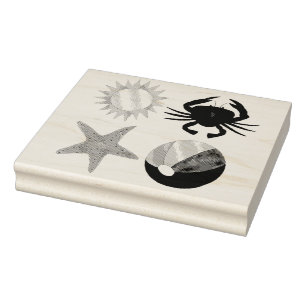 Summer Fun Crab Beach Ball Sunshine Starfish Rubberstempel