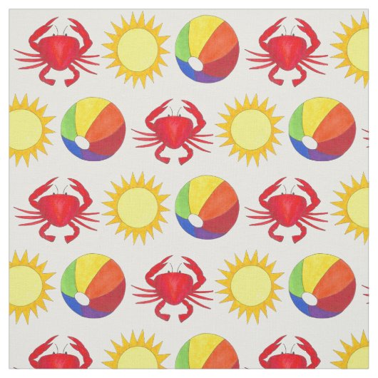 Summer Fun Crab Beachball Sunshine Beach Vacking Stof (Swatch)