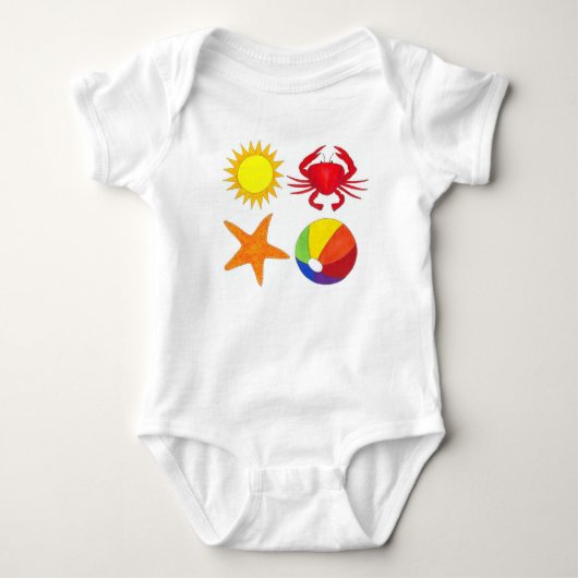 Summer Fun Crab Starfish Sunshine Beachball Beach Romper (Voorkant)