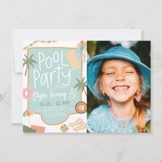 Summer Fun Cute Pool Party Girl Birthday Foto Kaart (Voorkant)
