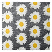 Summer Fun Daisy Flower Pattern on Grey  Tegeltje (Voorkant)
