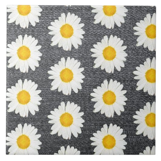Summer Fun Daisy Flower Pattern on Grey Tegeltje (Voorkant)