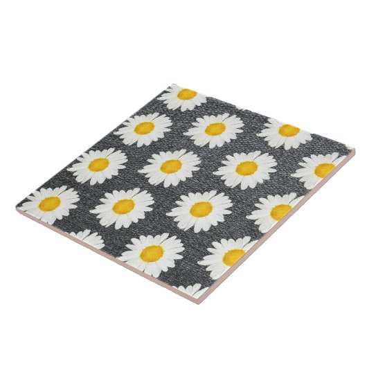 Summer Fun Daisy Flower Pattern on Grey  Tegeltje (Zijkant)