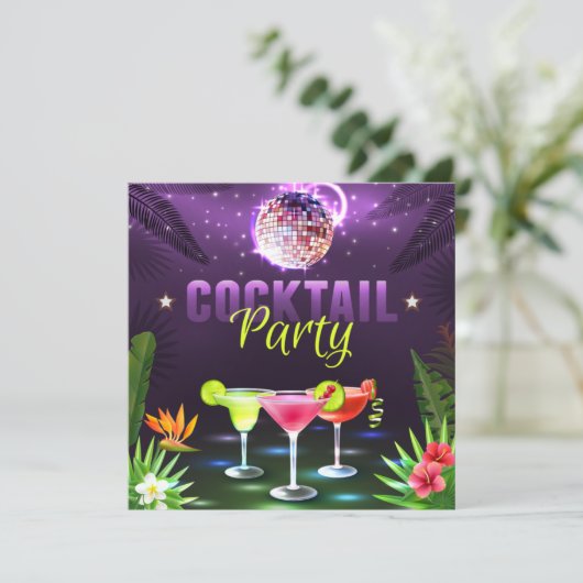 Summer Fun Disco Cocktail Mixer Party Invitation (Staand voorkant)