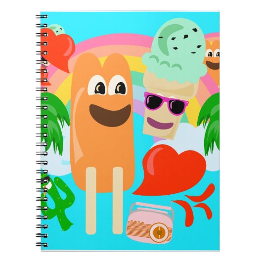 Summer Fun Friends Cute Kawaii Cartoon Characters Notitieboek (Voorkant)