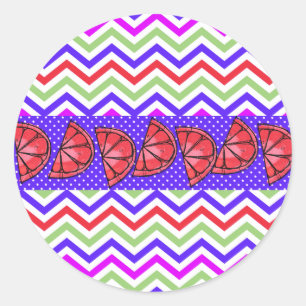 Summer Fun Grapefruit Slice Chevron Polka Dots Ronde Sticker