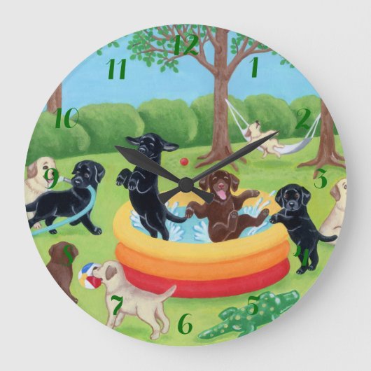 Summer Fun Labradors Painting Grote Klok (Voorkant)
