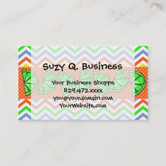Summer Fun Limes Chevron Polka Dot Visitekaartjes (Voorkant)
