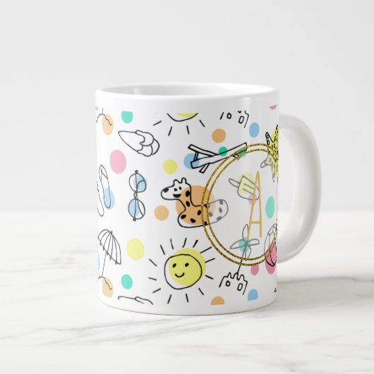 Summer Fun Monogram Beach Holiday Doodles Decor Grote Koffiekop (Voorkant rechts)