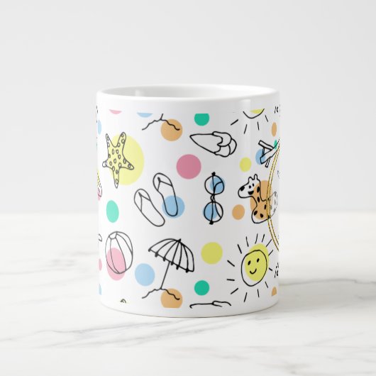 Summer Fun Monogram Beach Holiday Doodles Decor Grote Koffiekop (Voorkant)