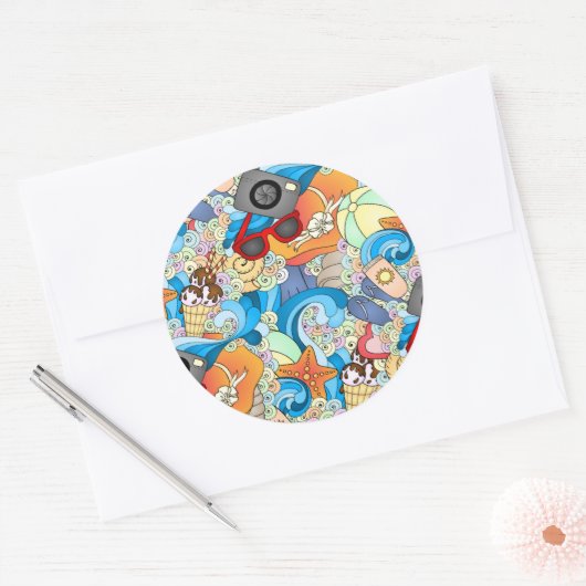 Summer Fun Pattern Ronde Sticker (Envelop)