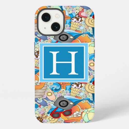 Summer Fun Pattern | Voeg je Initiaal toe iPhone Hoesje (Achterkant)