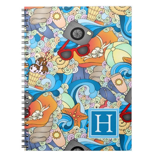 Summer Fun Pattern | Voeg je Initiaal toe Notitieboek (Voorkant)