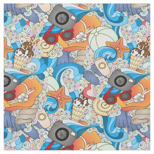 Summer Fun Pattern | Voeg uw Initiaal 2 toe Stof (Close Up)