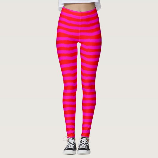 Summer Fun Pink en Red Striped Leggings (Voorkant)