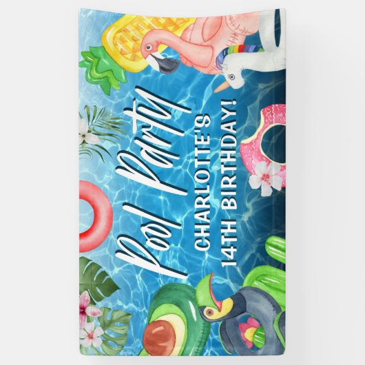 Summer Fun Pool Party Birthday Banner (Verticaal)