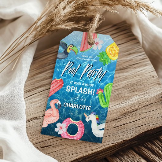 Summer Fun Pool Party Birthday Bedankt voor je kom Cadeaulabel