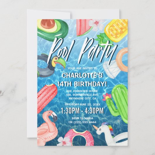 Summer Fun Pool Party Birthday Kaart (Voorkant)