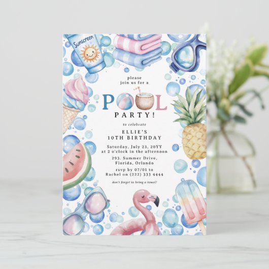 Summer Fun Pool Party Birthday Kaart (Staand voorkant)