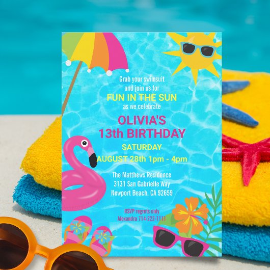 Summer Fun Pool Party Birthday Kaart