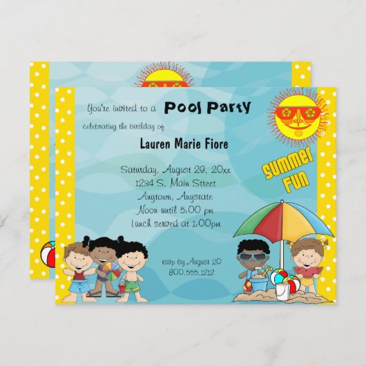 Summer Fun Pool Party Birthday Uitnodiging (Voorkant / Achterkant)