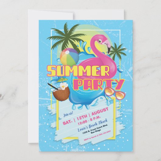 Summer Fun Pool Party Invitation Kaart (Voorkant)