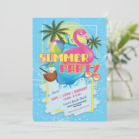 Summer Fun Pool Party Invitation Kaart (Staand voorkant)
