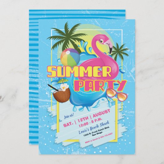 Summer Fun Pool Party Invitation Kaart (Voorkant / Achterkant)