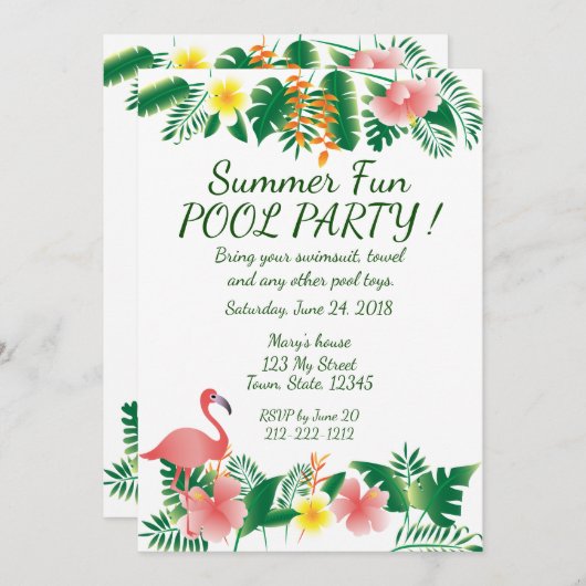 Summer Fun Pool-uitnodiging Kaart (Voorkant / Achterkant)