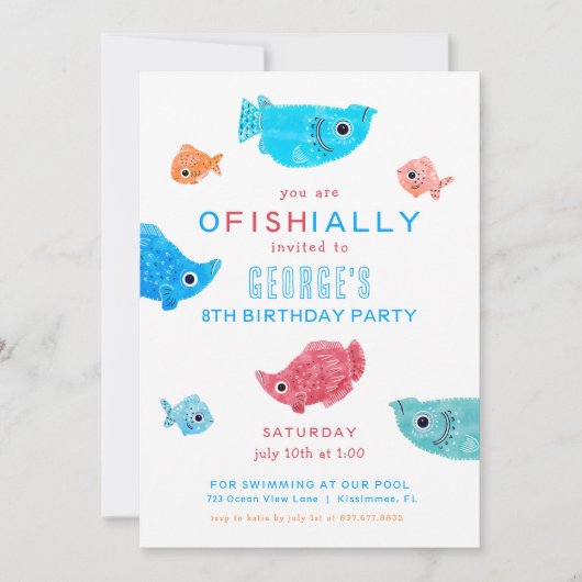 Summer Funky Fish Birthday Pool Kaart (Voorkant)