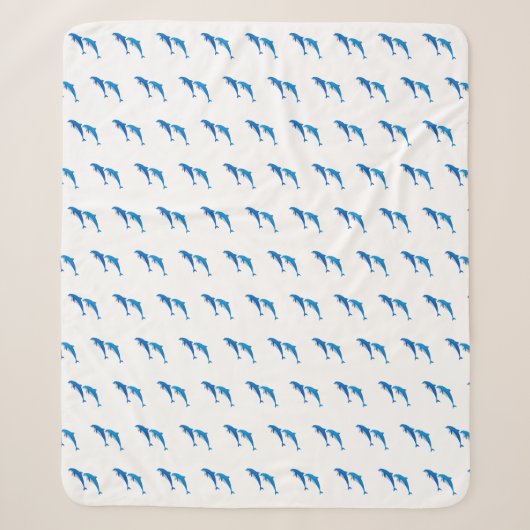SUMMER, FUNNY GRAY EN BLUE DOLPHINS SHERPA DEKEN (Voorkant)