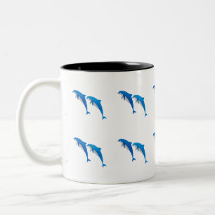 SUMMER, FUNNY GRAY EN BLUE DOLPHINS TWEEKLEURIGE KOFFIEMOK