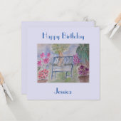 Summer Garden Bench Flat Birthday Kaart (Voorkant / Achterkant in situ)