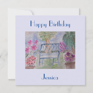Summer Garden Bench Flat Birthday Kaart