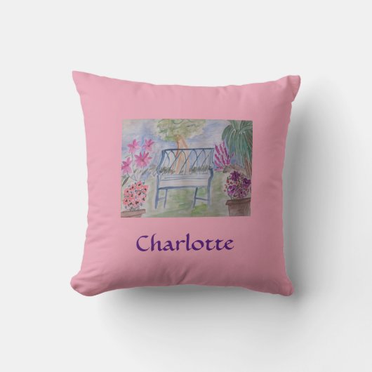 Summer Garden Bench gepersonaliseerd Kussen (Voorkant)
