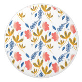 Summer Garden Blue Yellow Coral Florals Keramische Knop (Voorkant)